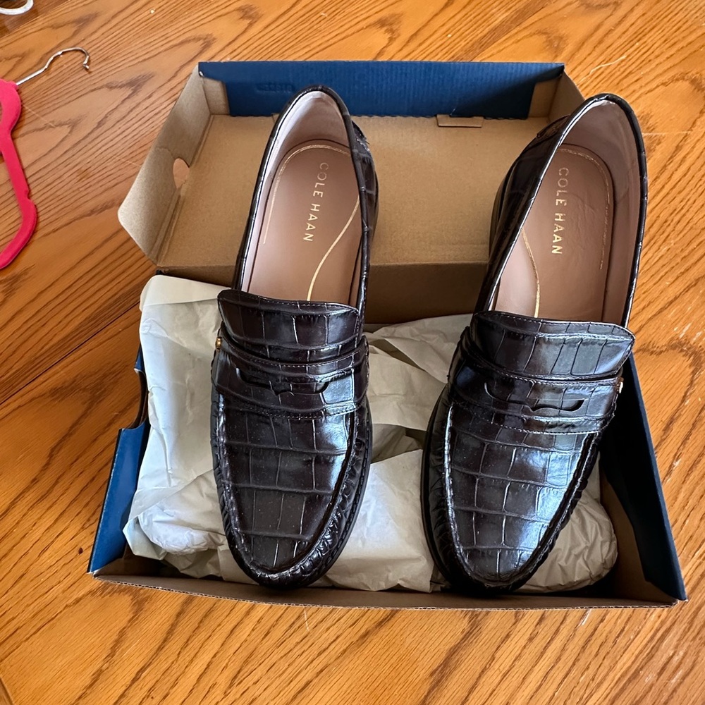 Cole Haan Women's Dark Brown Croc-Embossed Loafers